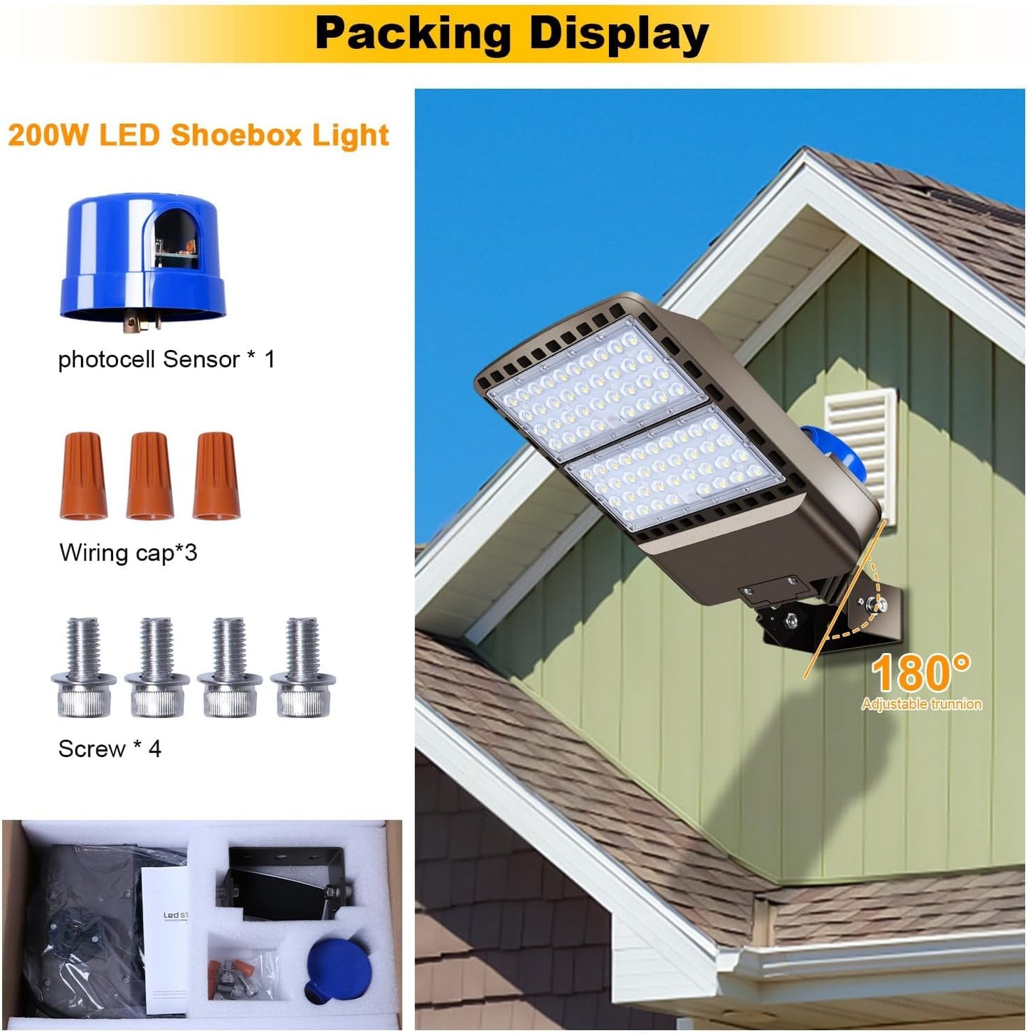 200W LED Shoe Box Light,28000LM 5000K IP65 Waterproof Commercial Shoebox Barn Security Yard,Garage,Street Light-1Pack